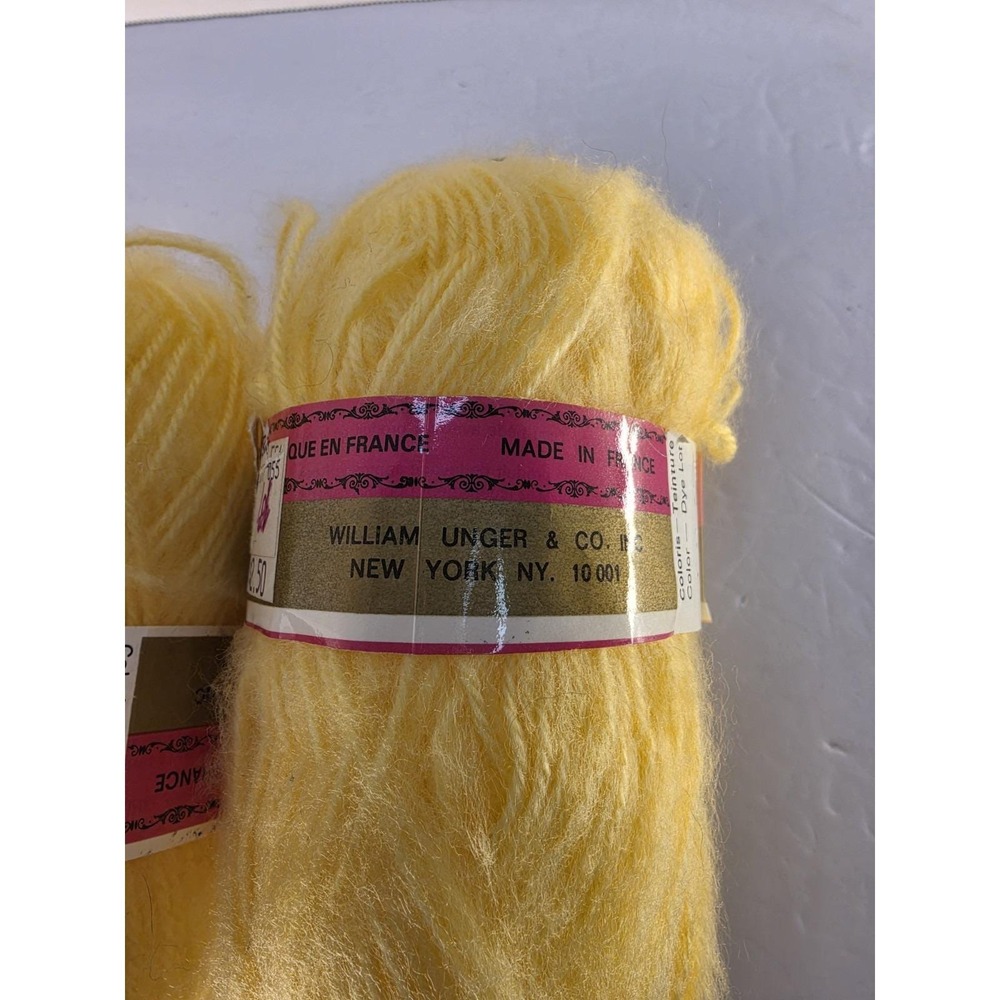 Vintage Unger Fluffy Yarn Lot of 2 Yellow Acrylic Mohair Feel Made in France - Picture 6 of 6